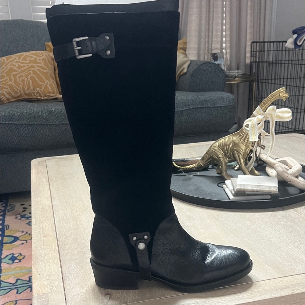 Franco Sarto Black Suede and Leather Heeled Boots